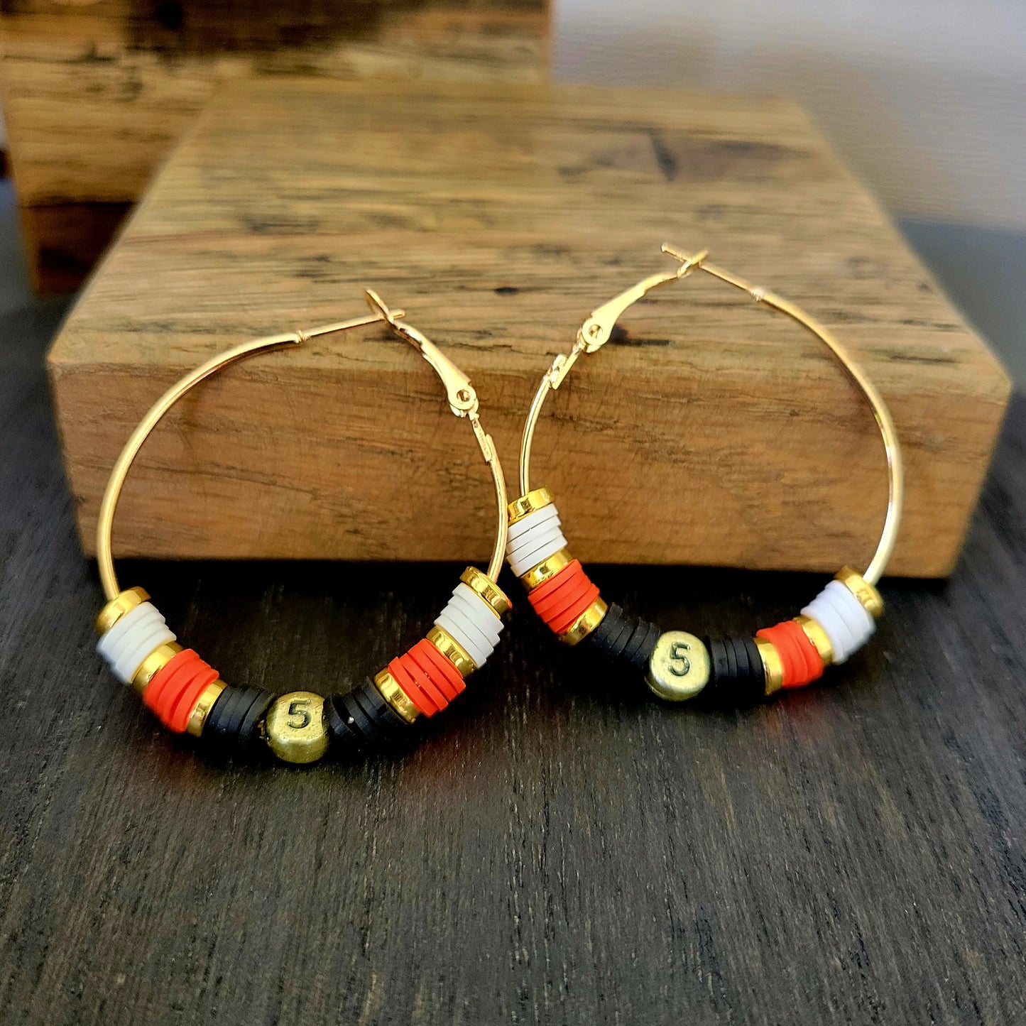Custom Hoop Earrings with Team Colors Car Numbers Hearts