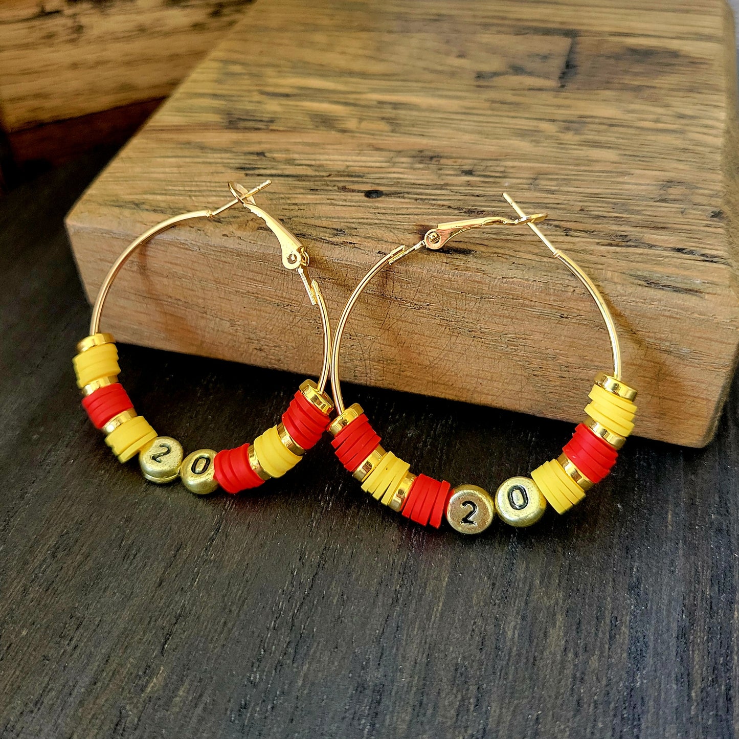 Custom Hoop Earrings with Team Colors Car Numbers Hearts