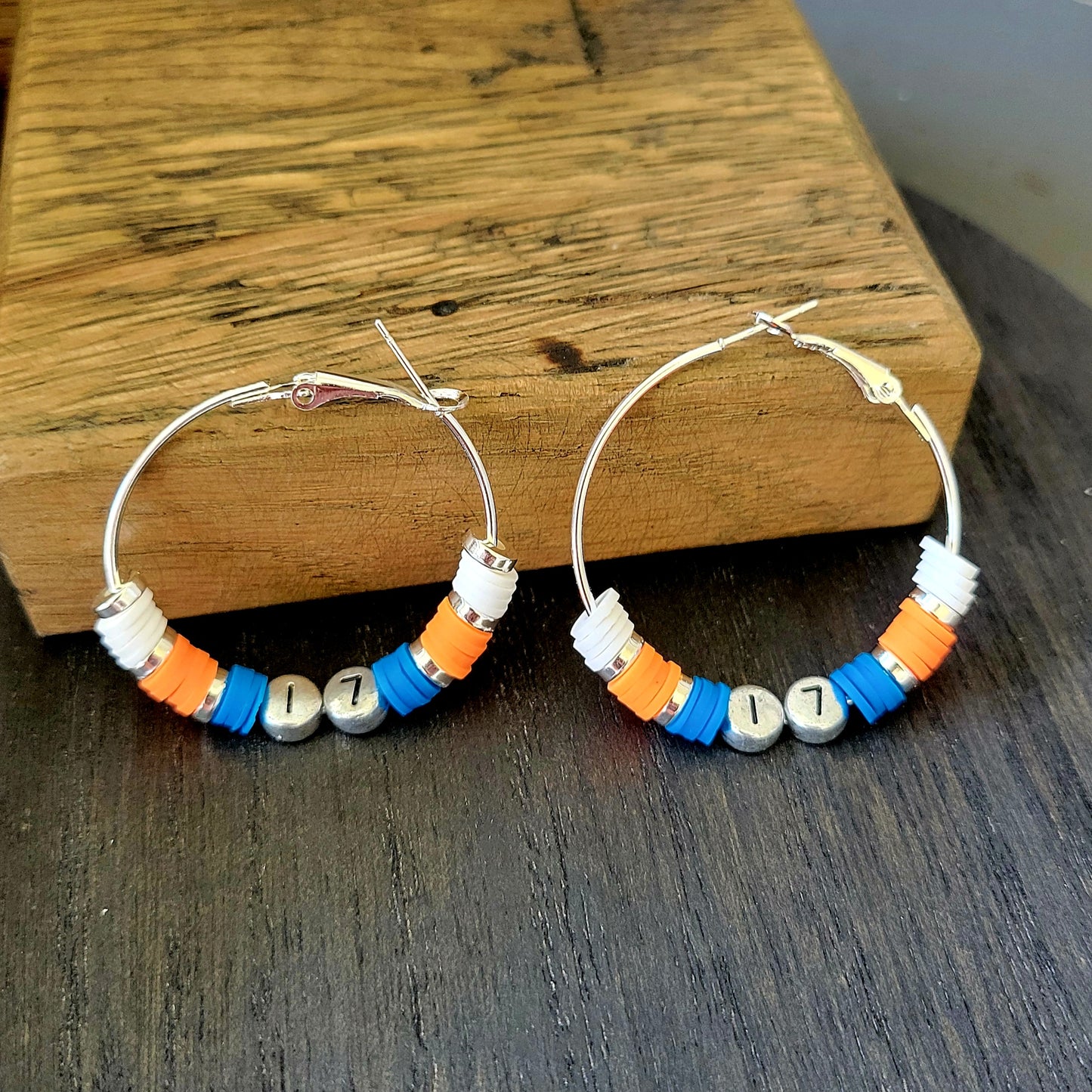 Custom Hoop Earrings with Team Colors Car Numbers Hearts