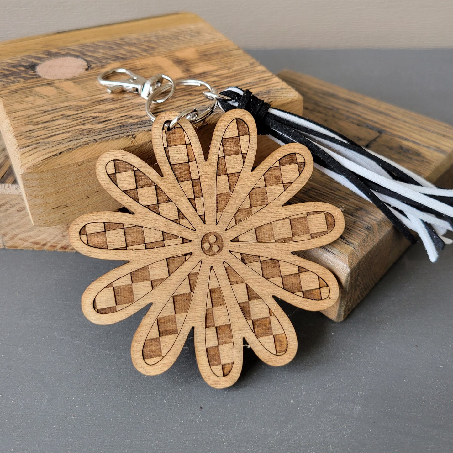 Large Checkered Daisy Key Ring