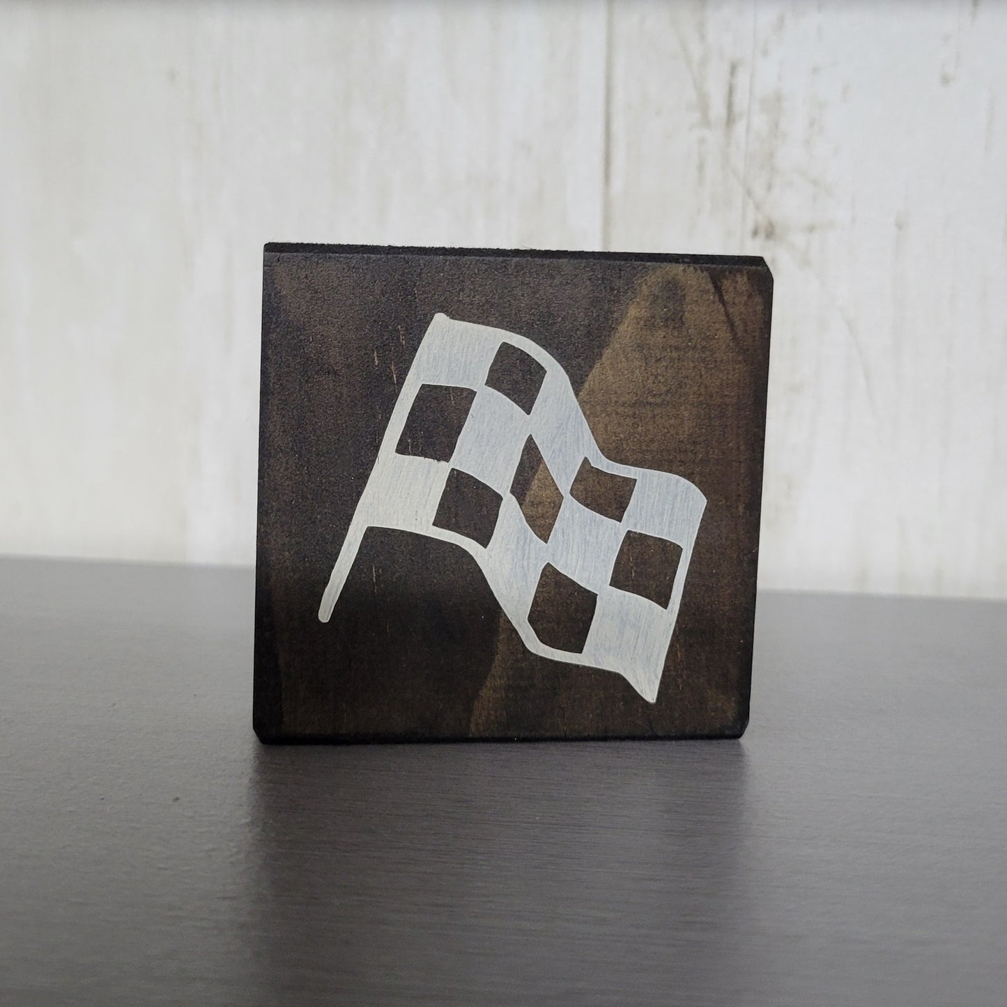Checkered Flag Wood Scrappy Sign