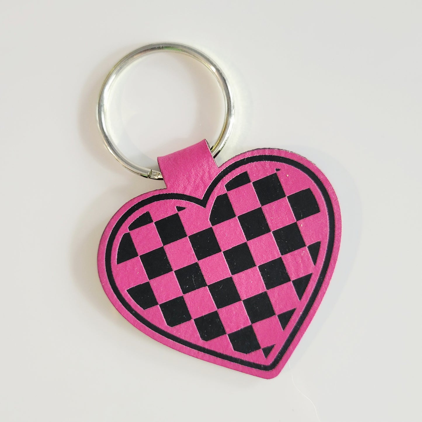 Checkered Heart Leatherette Key Fob