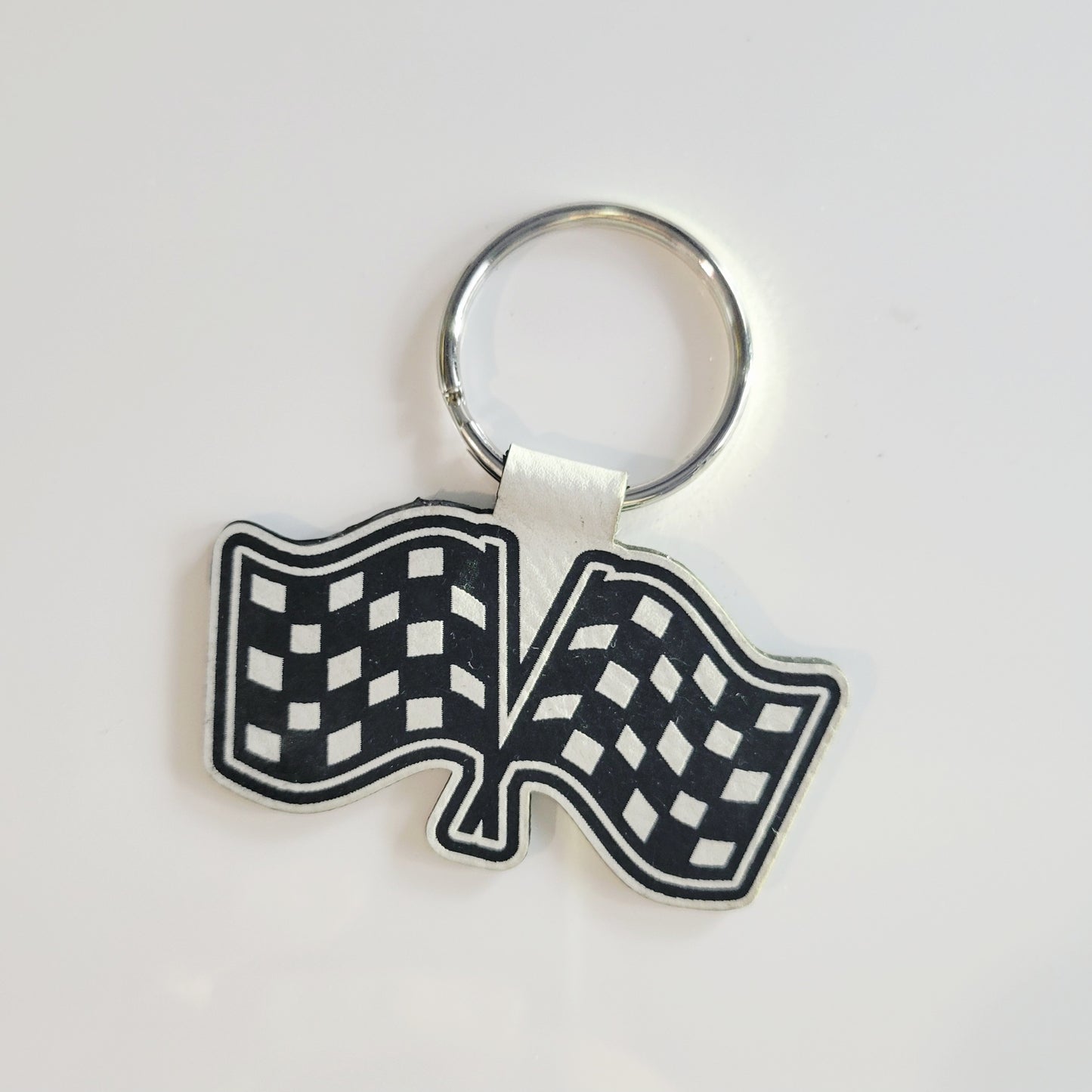 Crossed Checkered Flags Racing Leatherette Key Ring
