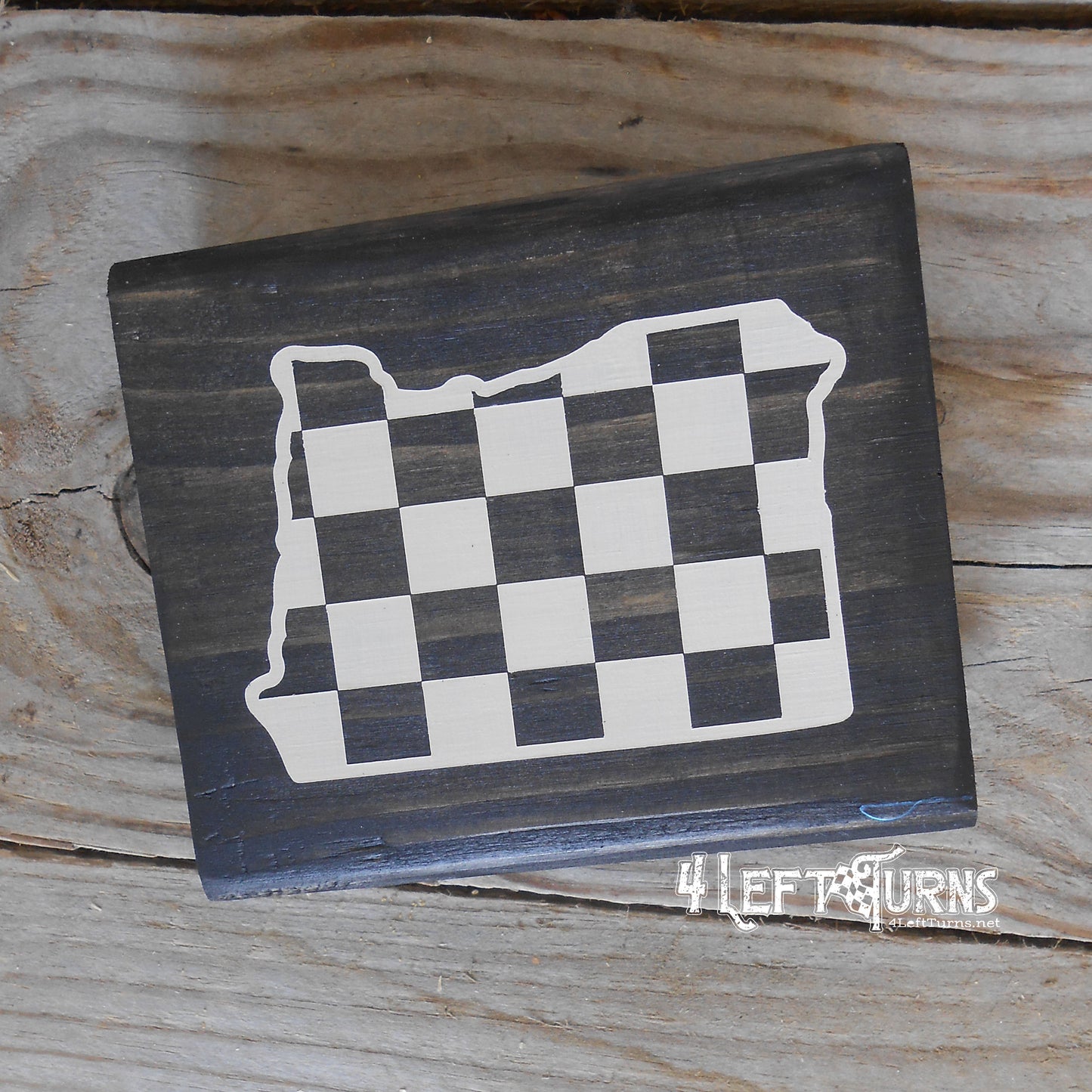 Checkered State Wood Block Signs