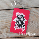 Just a girl who loves racing credit card/identification holder key rings.
