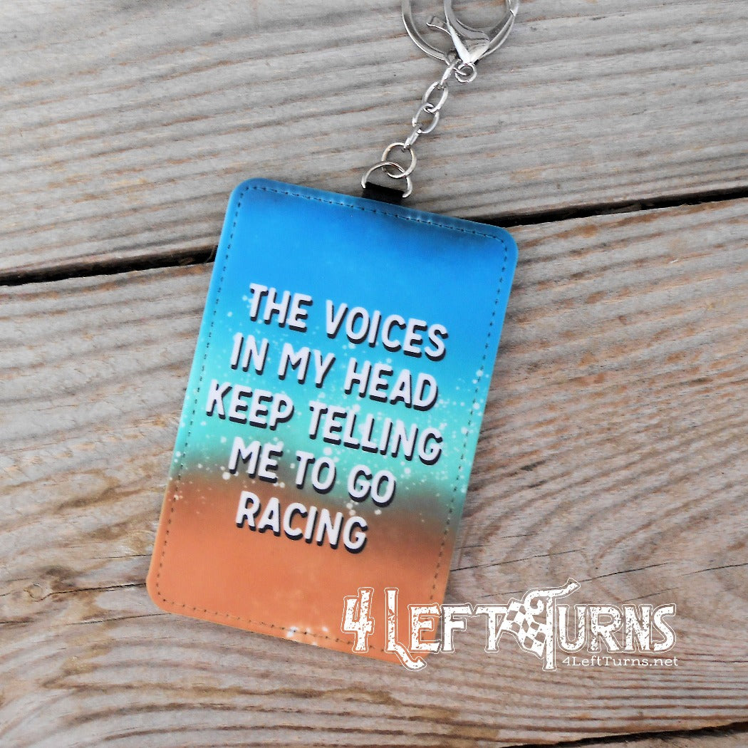 The voices in my head credit card/identification holder key rings.