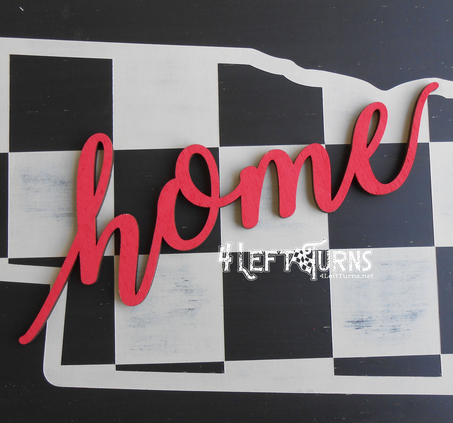 Large Checkered State Painted Wood Sign with Home and Heart
