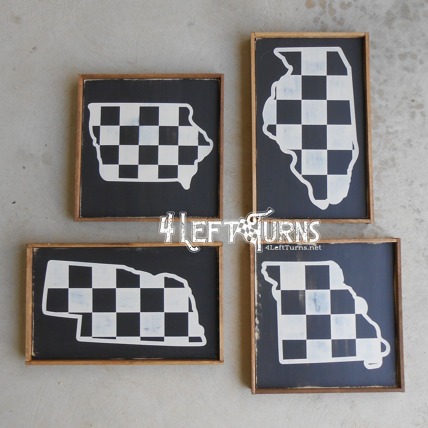Large Checkered State Painted Wood Sign with Home and Heart