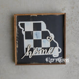 Large Checkered State Painted Wood Sign with Home and Heart