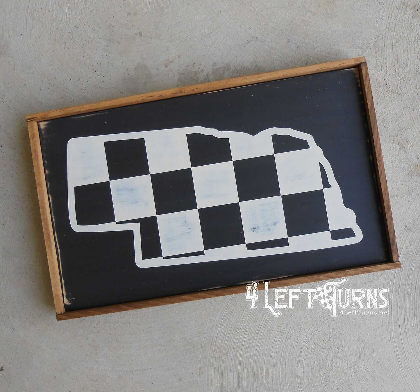Large Checkered State Painted Wood Sign with Home and Heart