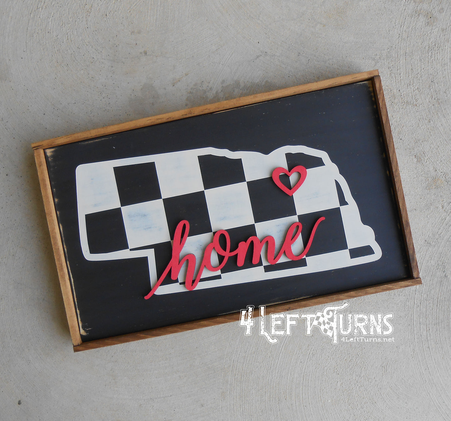 Large Checkered State Painted Wood Sign with Home and Heart