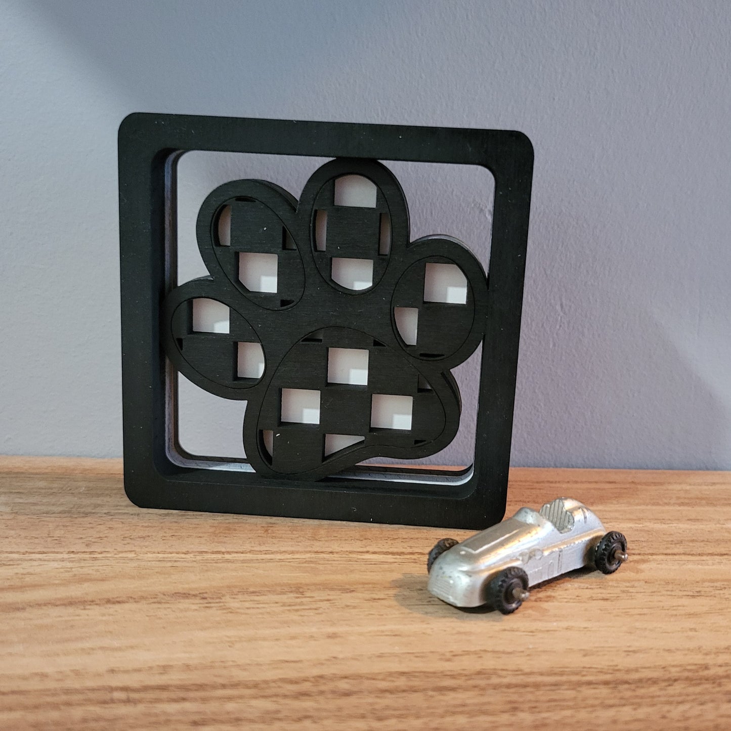 Checkered Paw Print Stacked Wood Sign