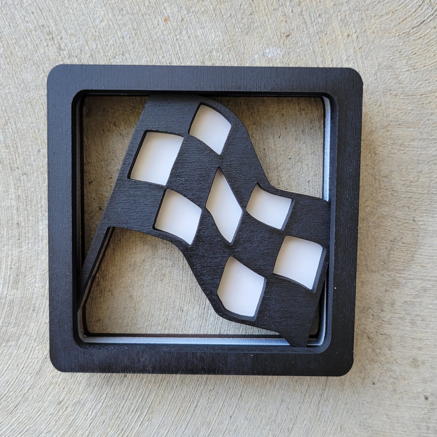 Checkered Flag Stacked Wood Sign
