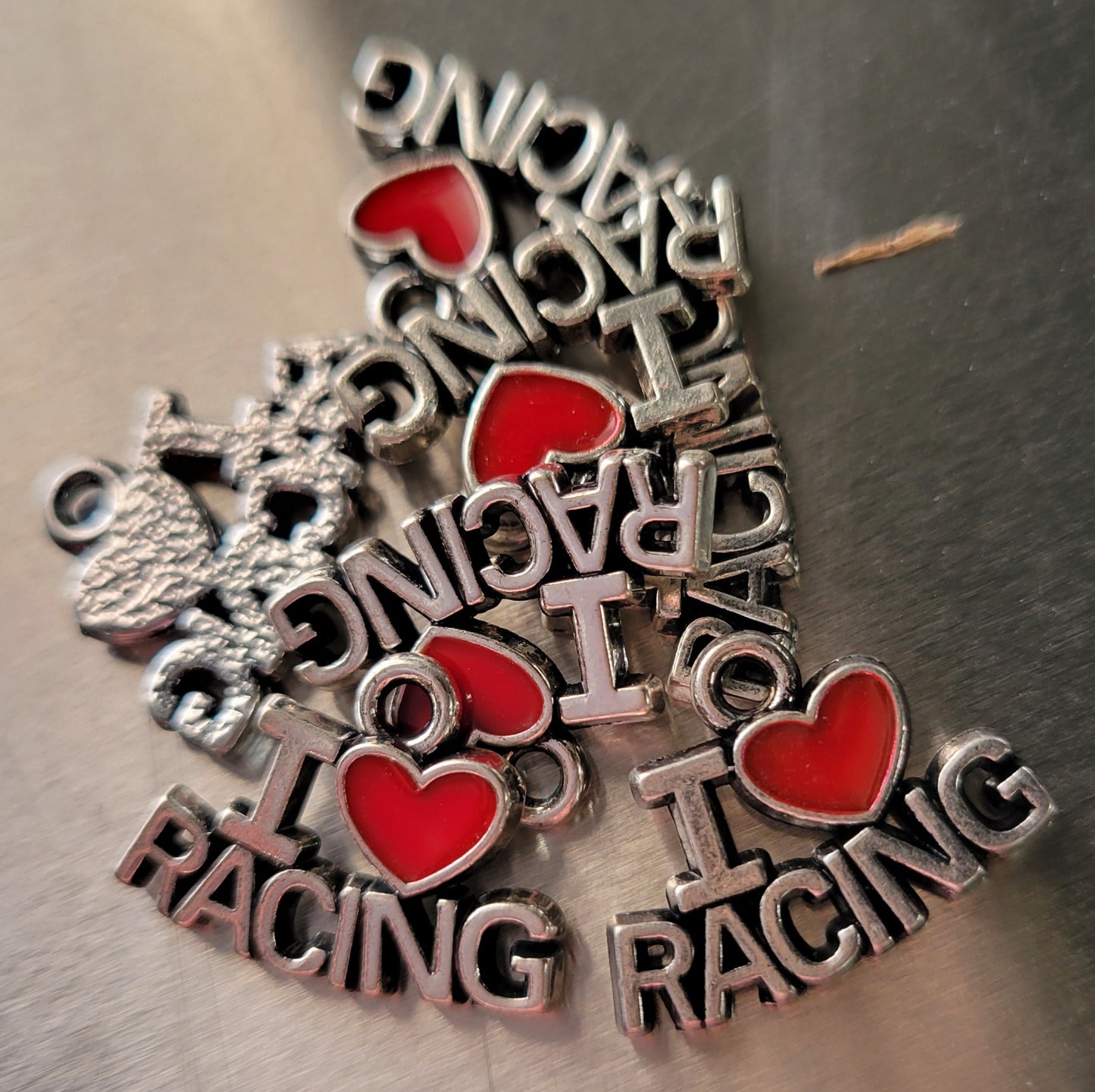 Checkered Key Fob with Checkered Flag or I Love Racing Charm