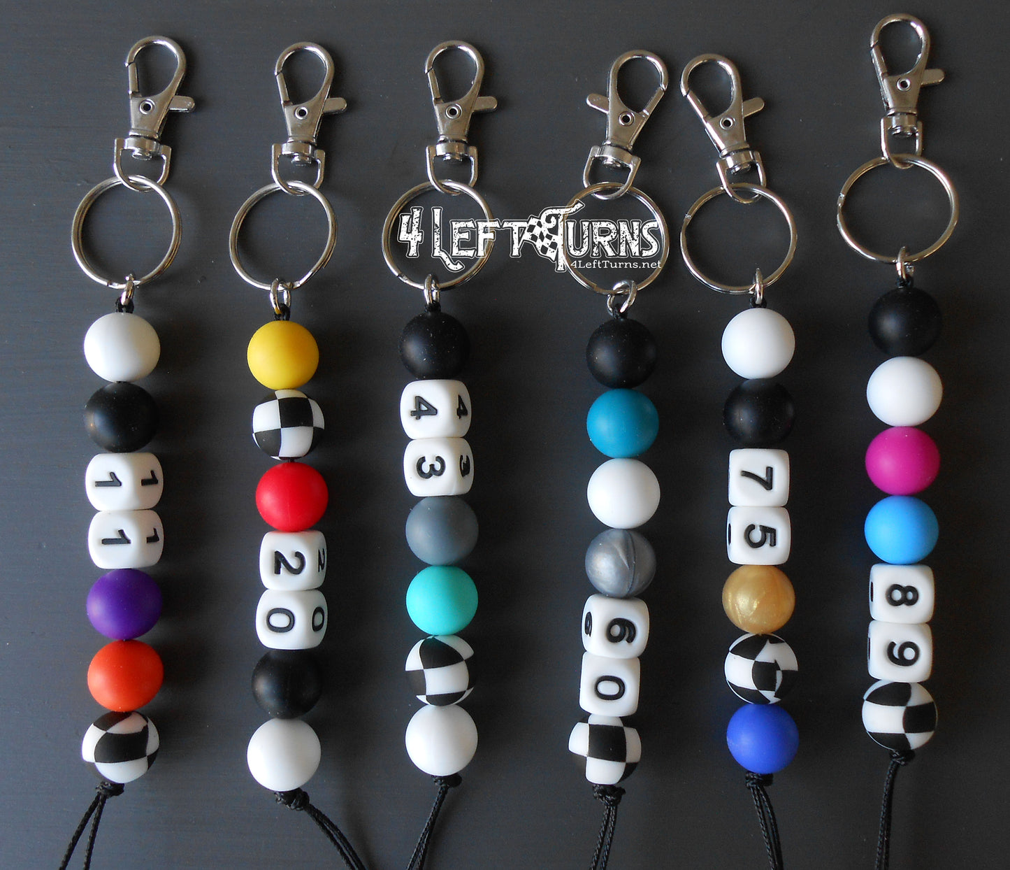 Race Car Number Custom Silicone Bead Key Fob