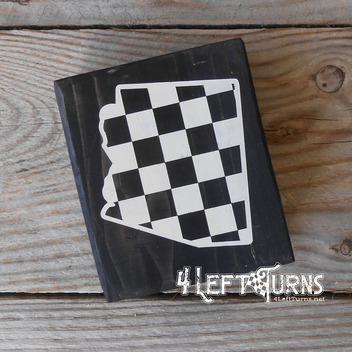 Checkered State Wood Block Signs