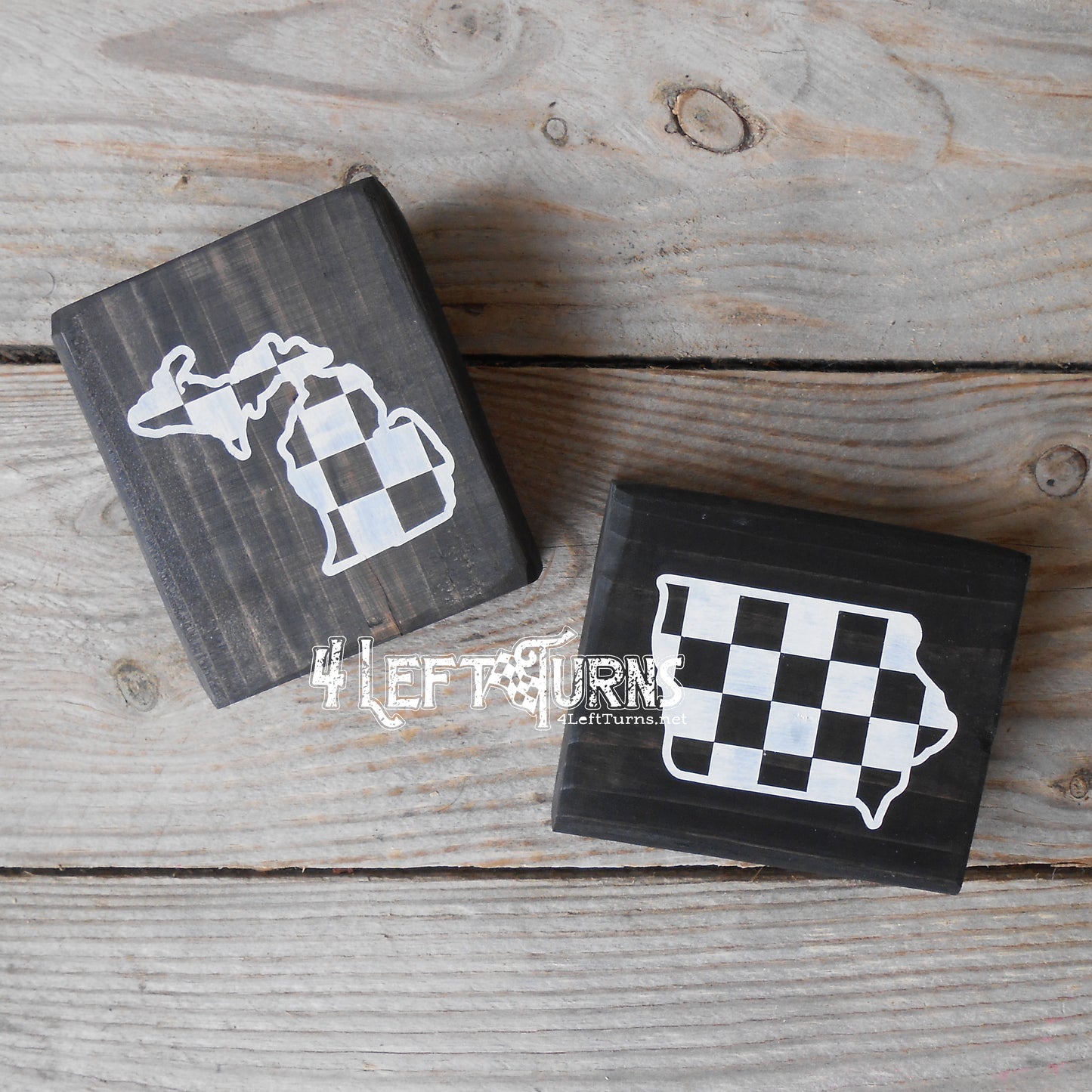 Checkered State Wood Block Signs