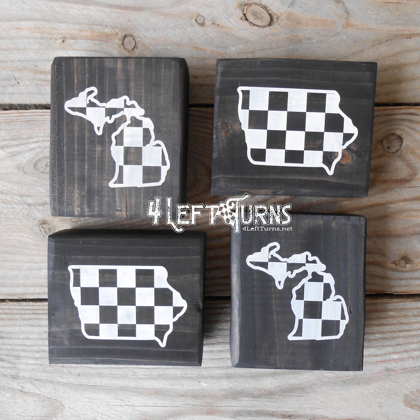 Checkered State Wood Block Signs