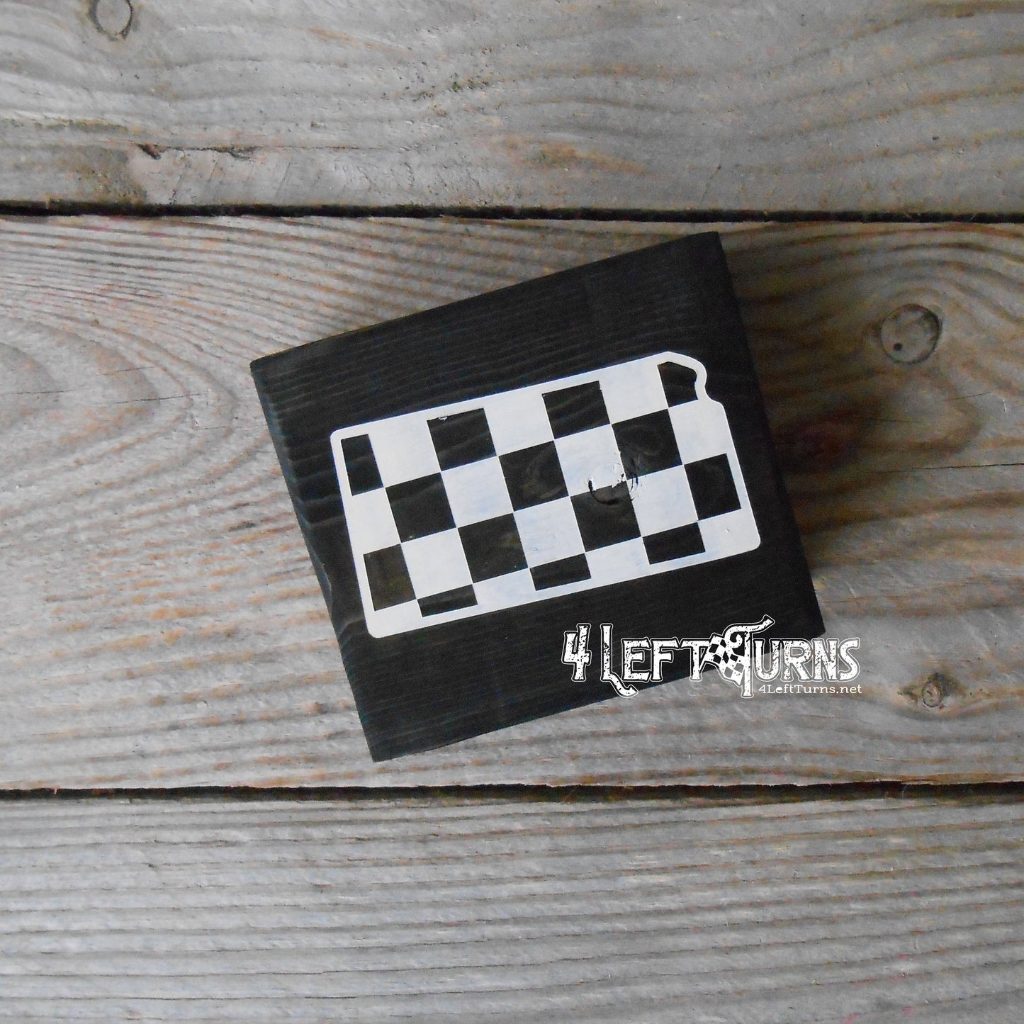 Checkered State Wood Block Signs