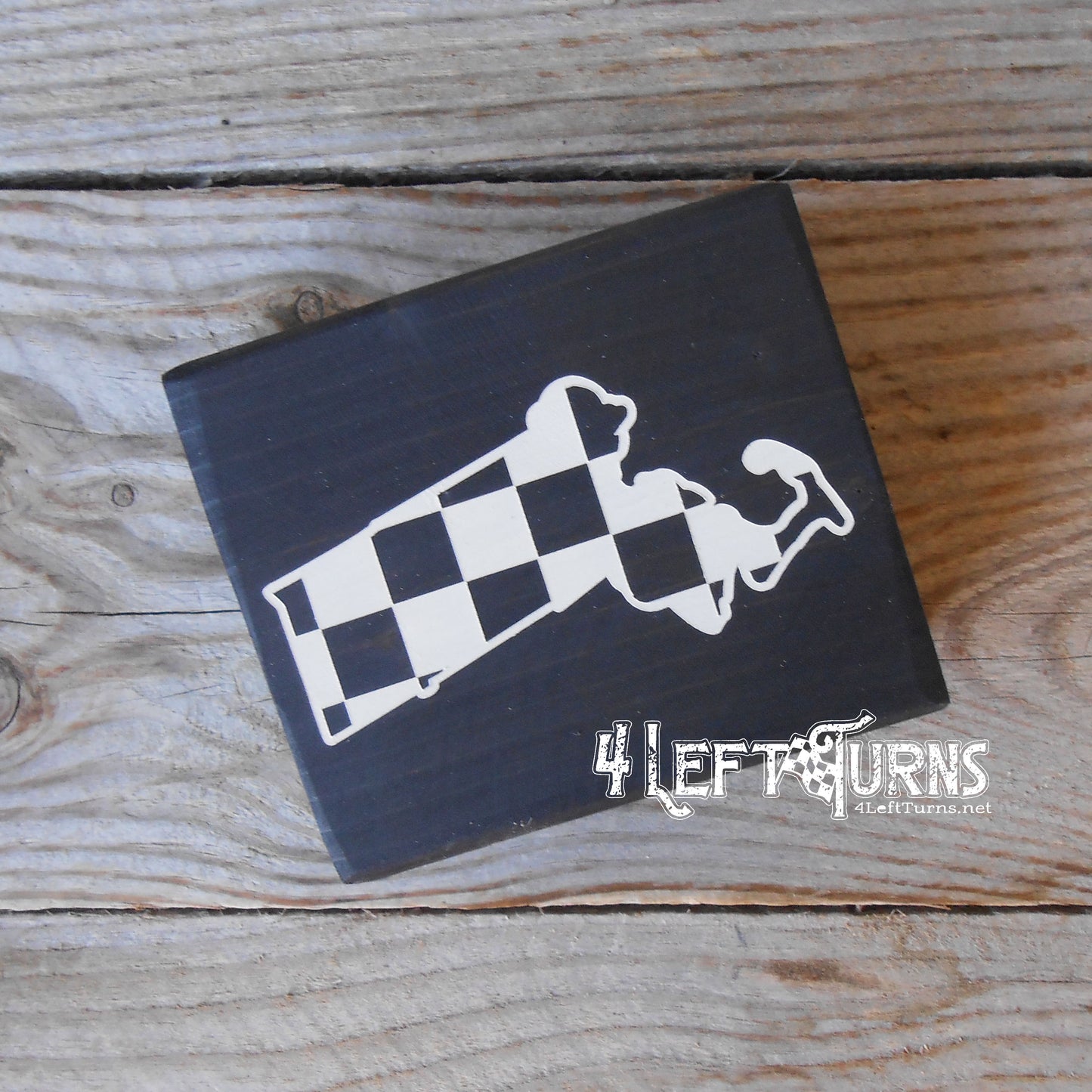 Checkered State Wood Block Signs