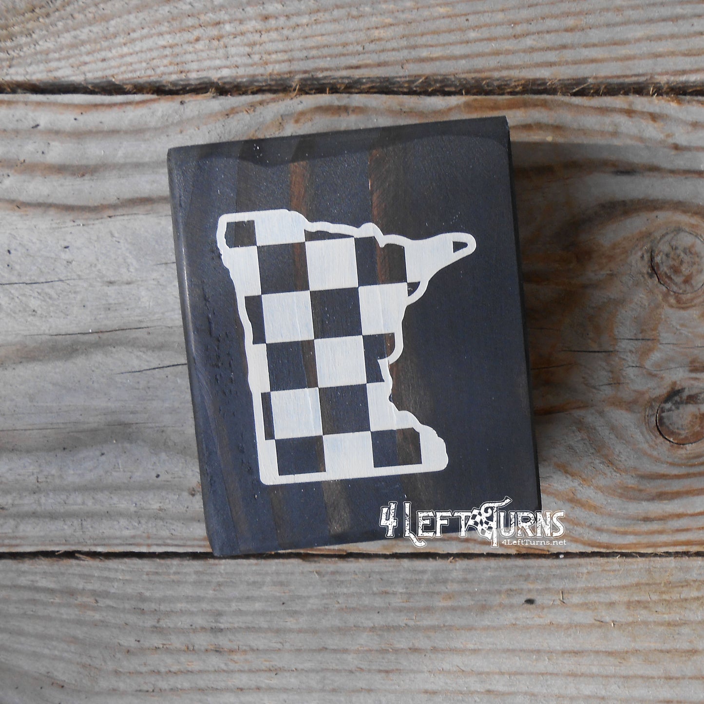 Checkered State Wood Block Signs