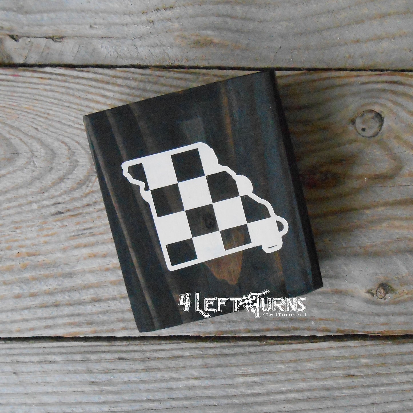 Checkered State Wood Block Signs