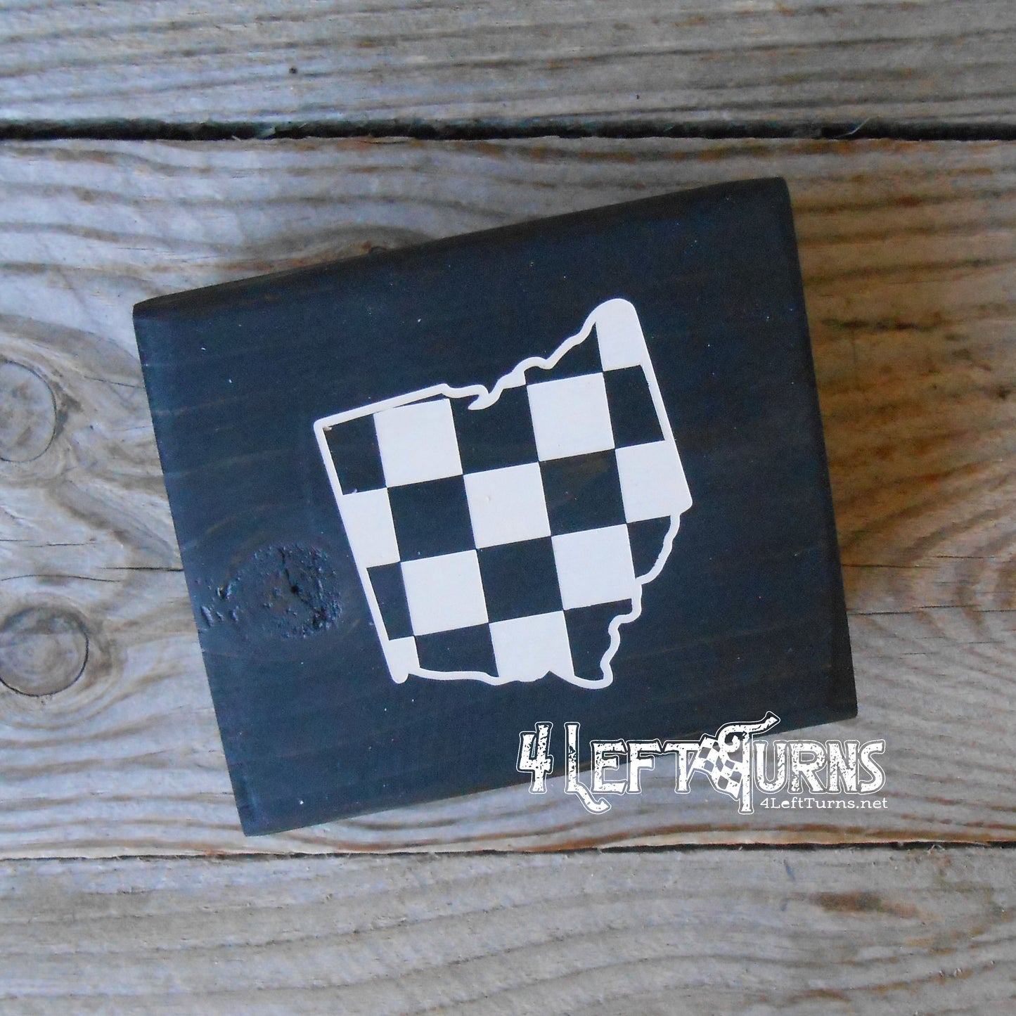 Checkered State Wood Block Signs