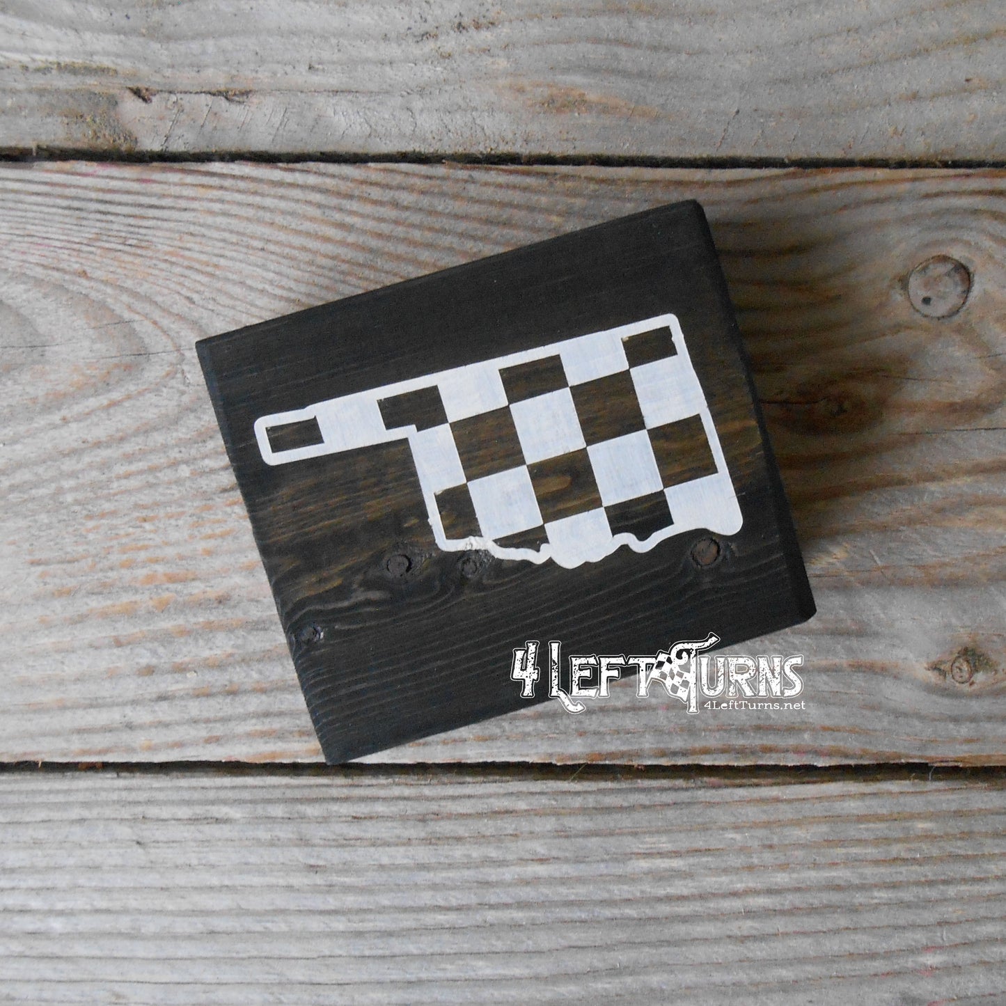 Checkered State Wood Block Signs