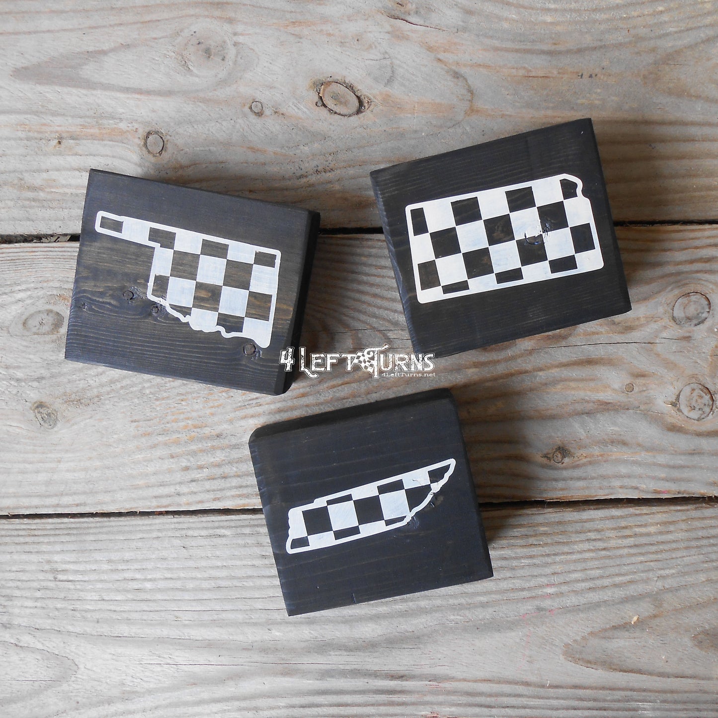 Checkered State Wood Block Signs