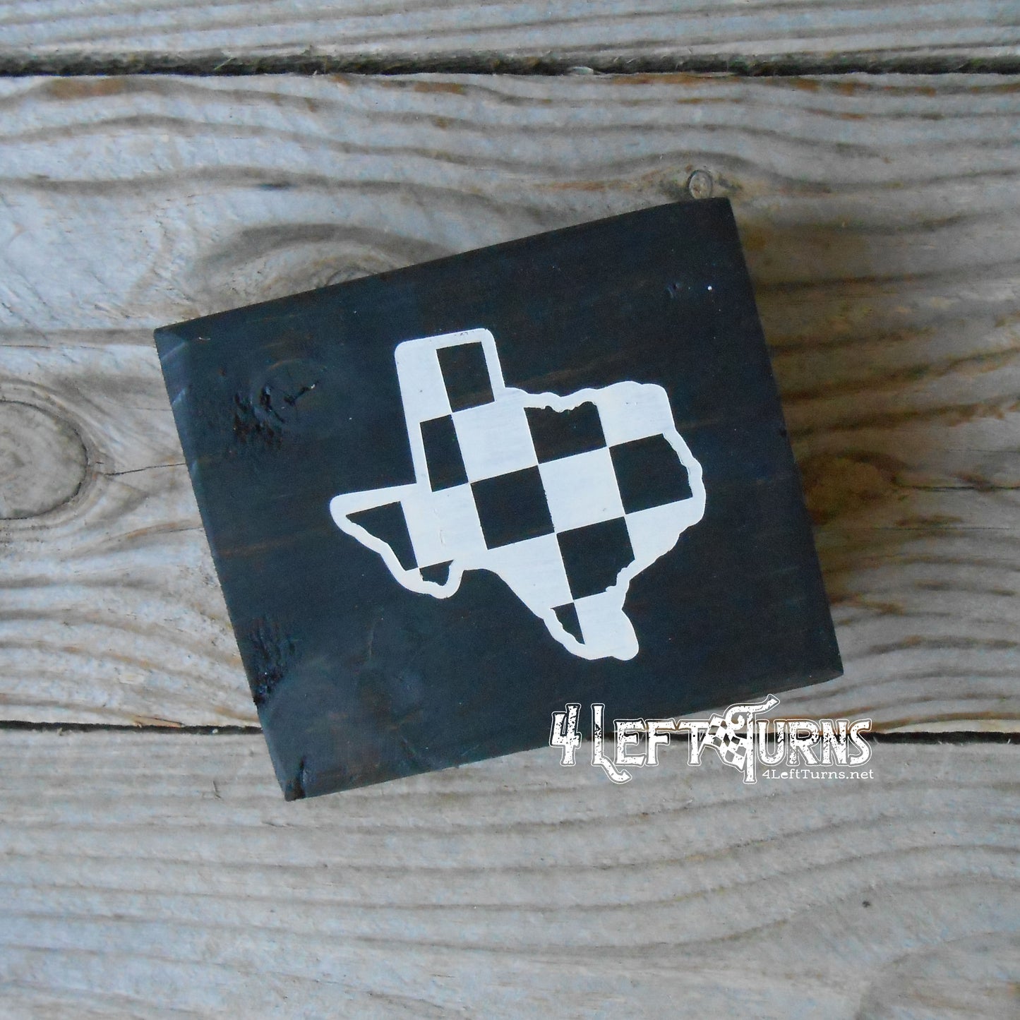Checkered State Wood Block Signs