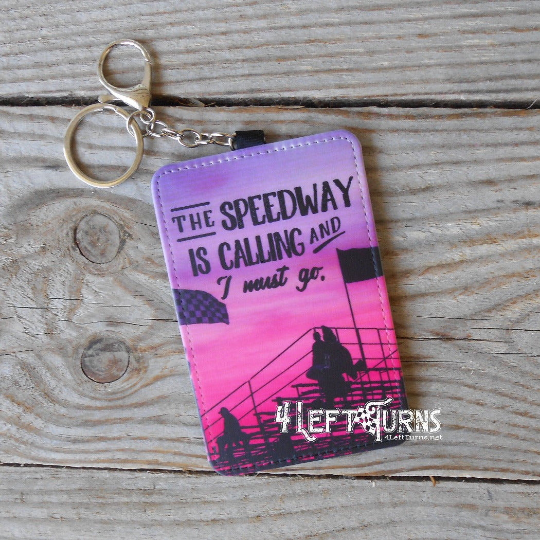 The Speedway is Calling credit card/identification holder key rings.