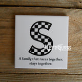 Individual Custom Initial Racing Themed Beverage Coaster with Stand