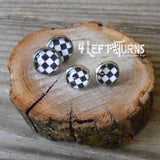 Black and white checkered pattern post style earrings in two sizes.