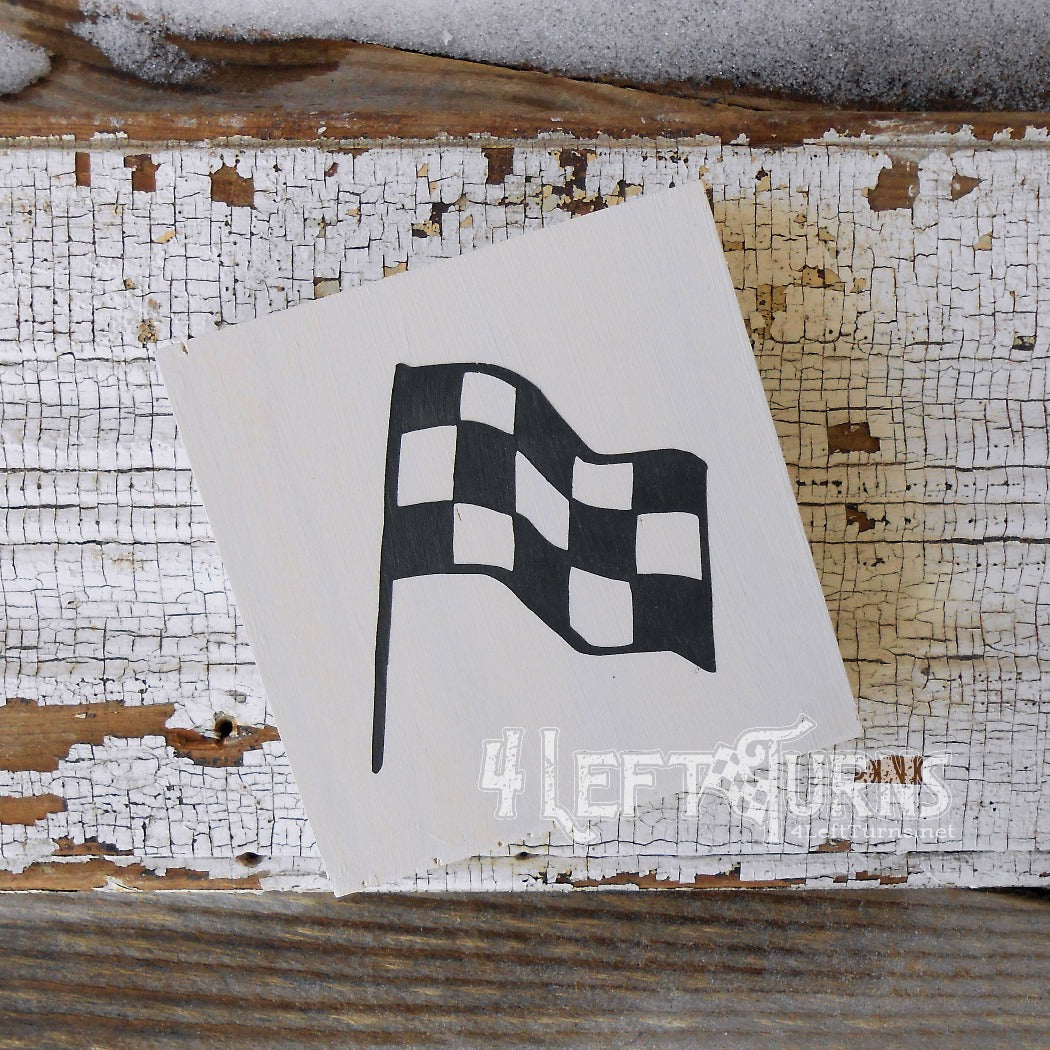 Tiny Checkered Flag wooden sign.