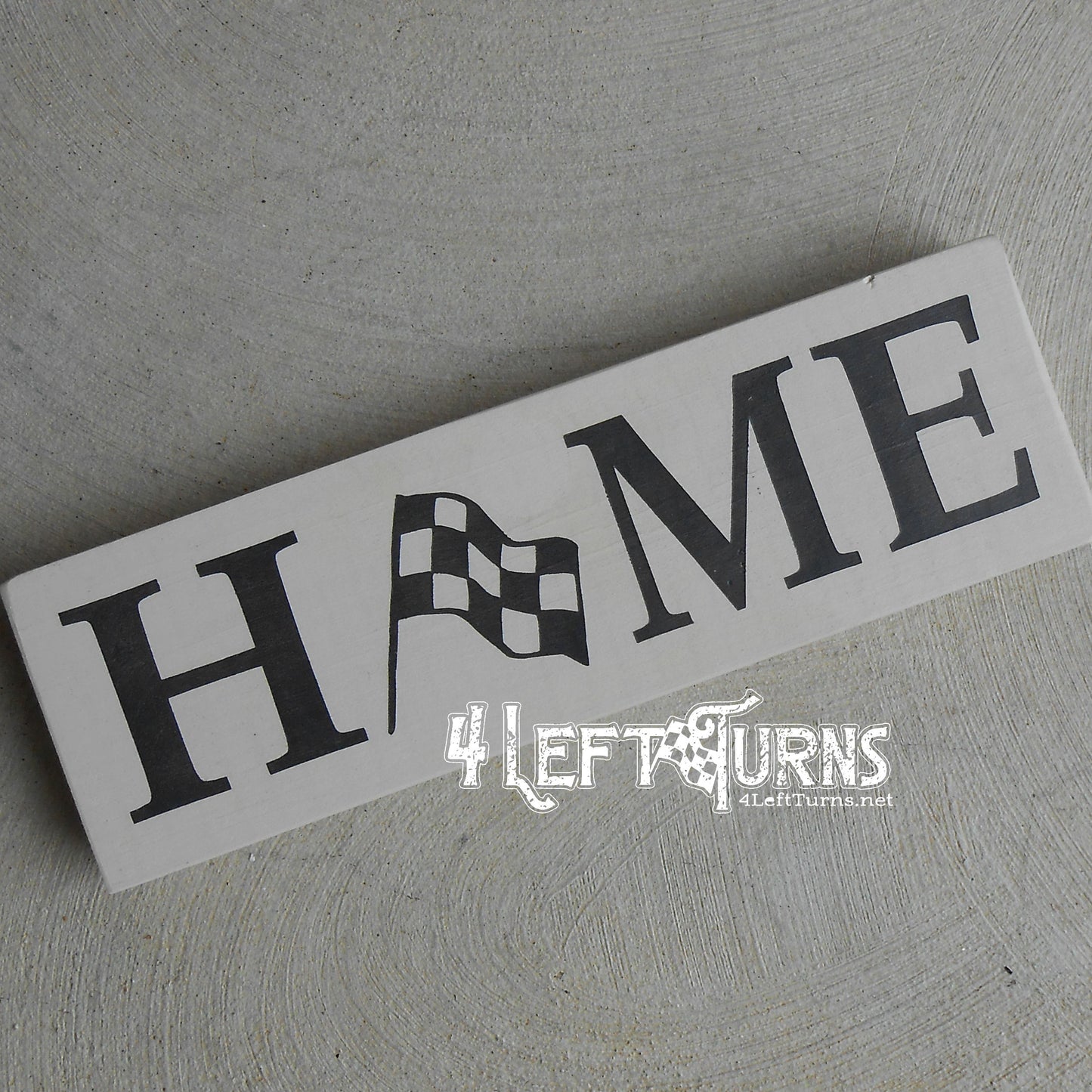 Home with Checkered Flag Small Wood Sign