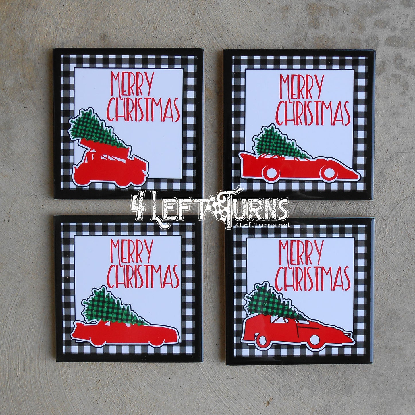 Christmas Themed Racing Beverage Coaster with Stand