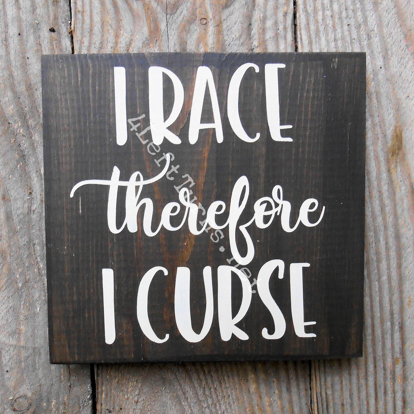 I Race/He Races Therefore I Curse Original Painted Wood Sign