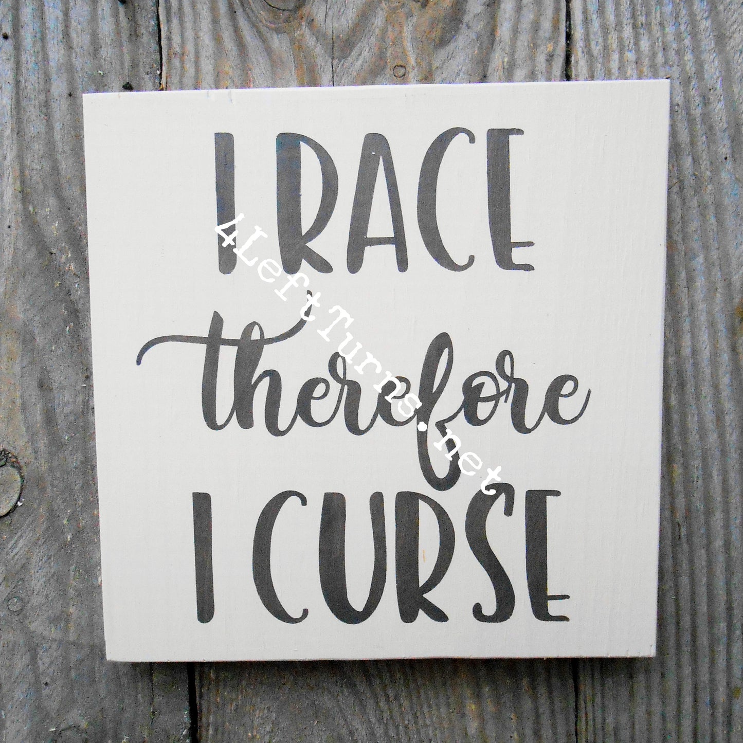 I Race/He Races Therefore I Curse Original Painted Wood Sign