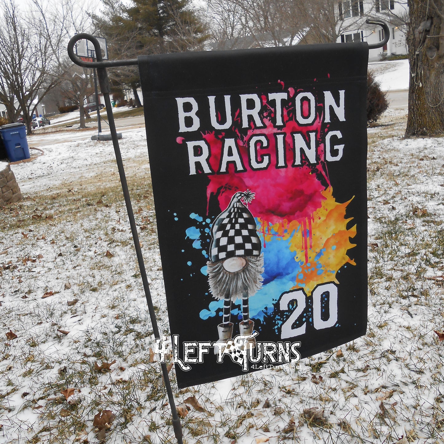 Custom Personalized Racing Garden Flag with Gnome