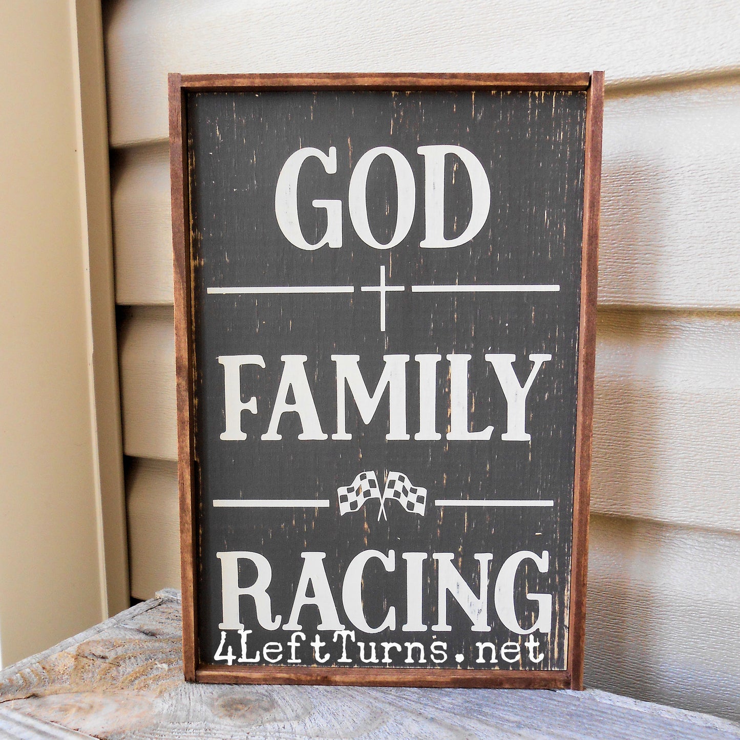 God, Family, Racing Wood Sign
