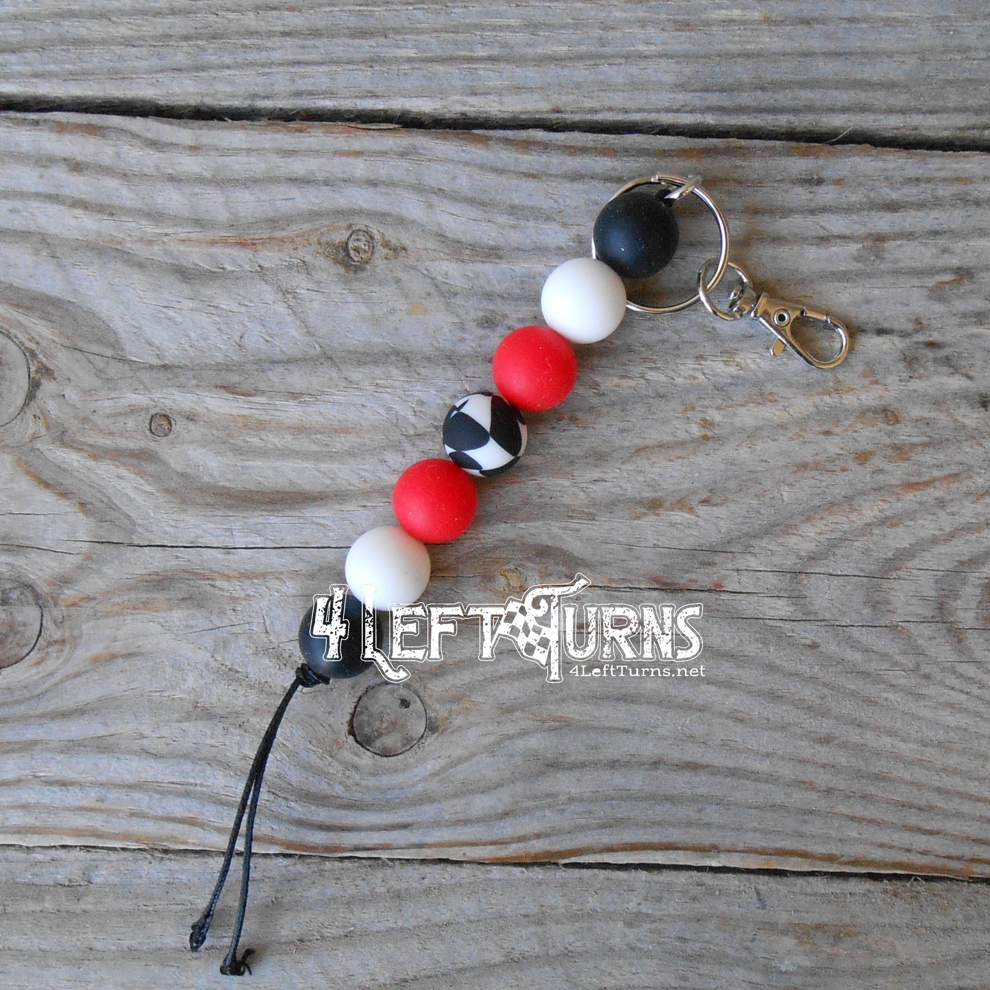 Wavy Checkered Flag Silicone Bead Key Fob with Charm & Tassel