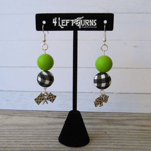 RTS Silicone Bead Earrings with Checkered Flag Charm