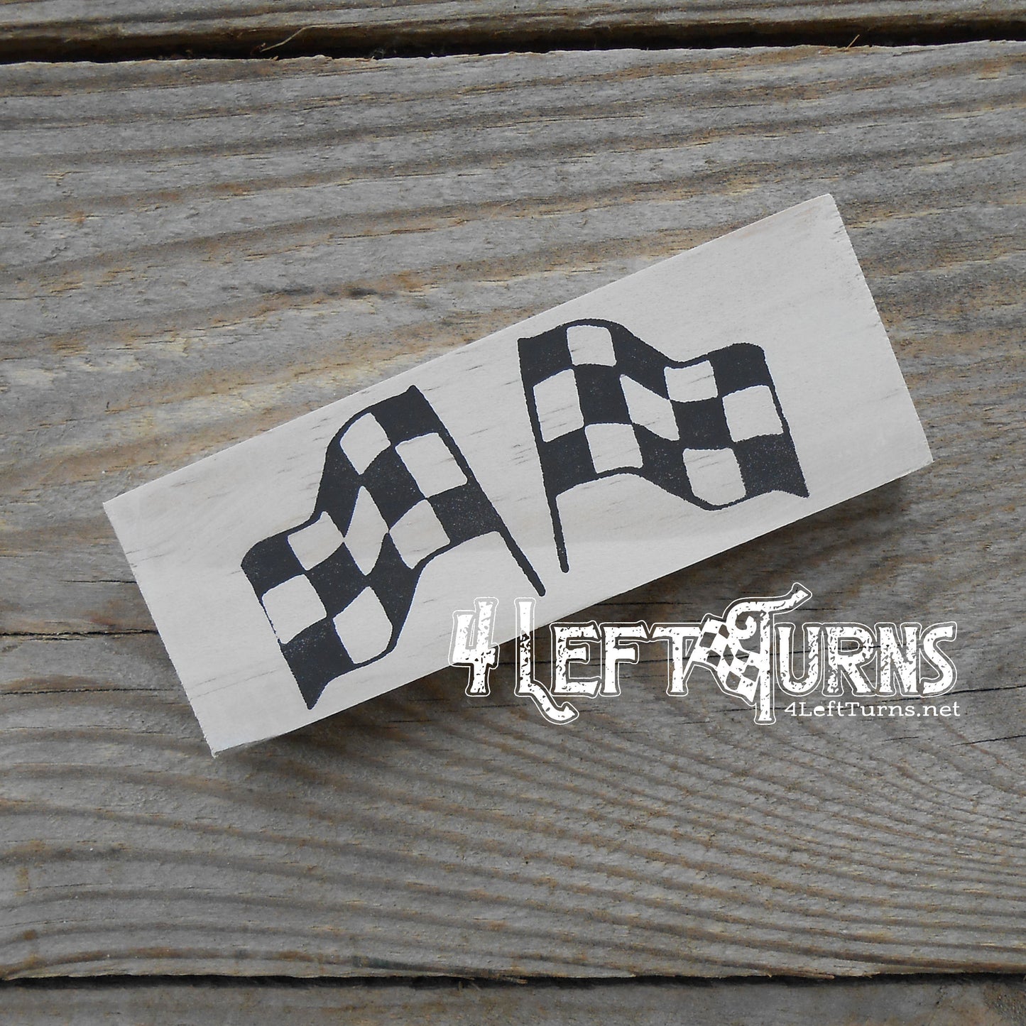 Double Checkered Flags Wood Sign