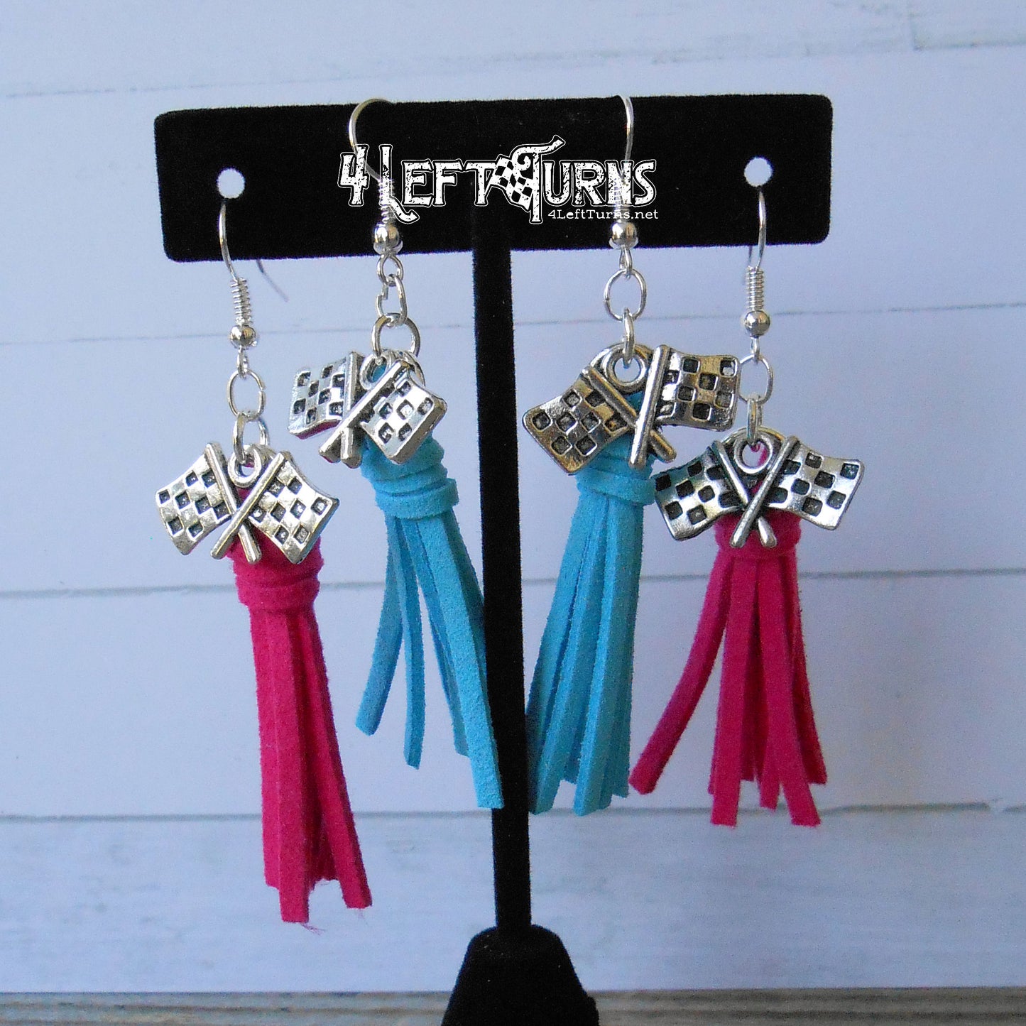 RTS Tassel Earrings with Checkered Flag Charms