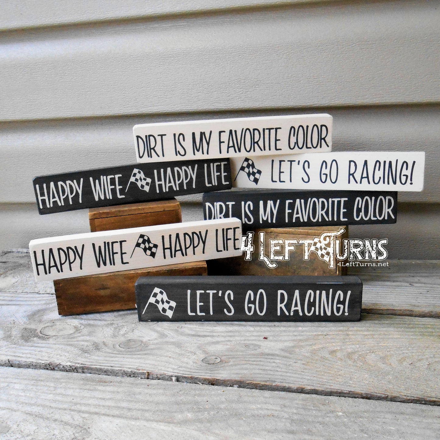 Tiny Wood Block Racing Signs