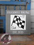 Vintage Look Personalized Race Team Established Hand Painted Wood Sign Checkered Flag - Wood Sign - 4 Left Turns - 6