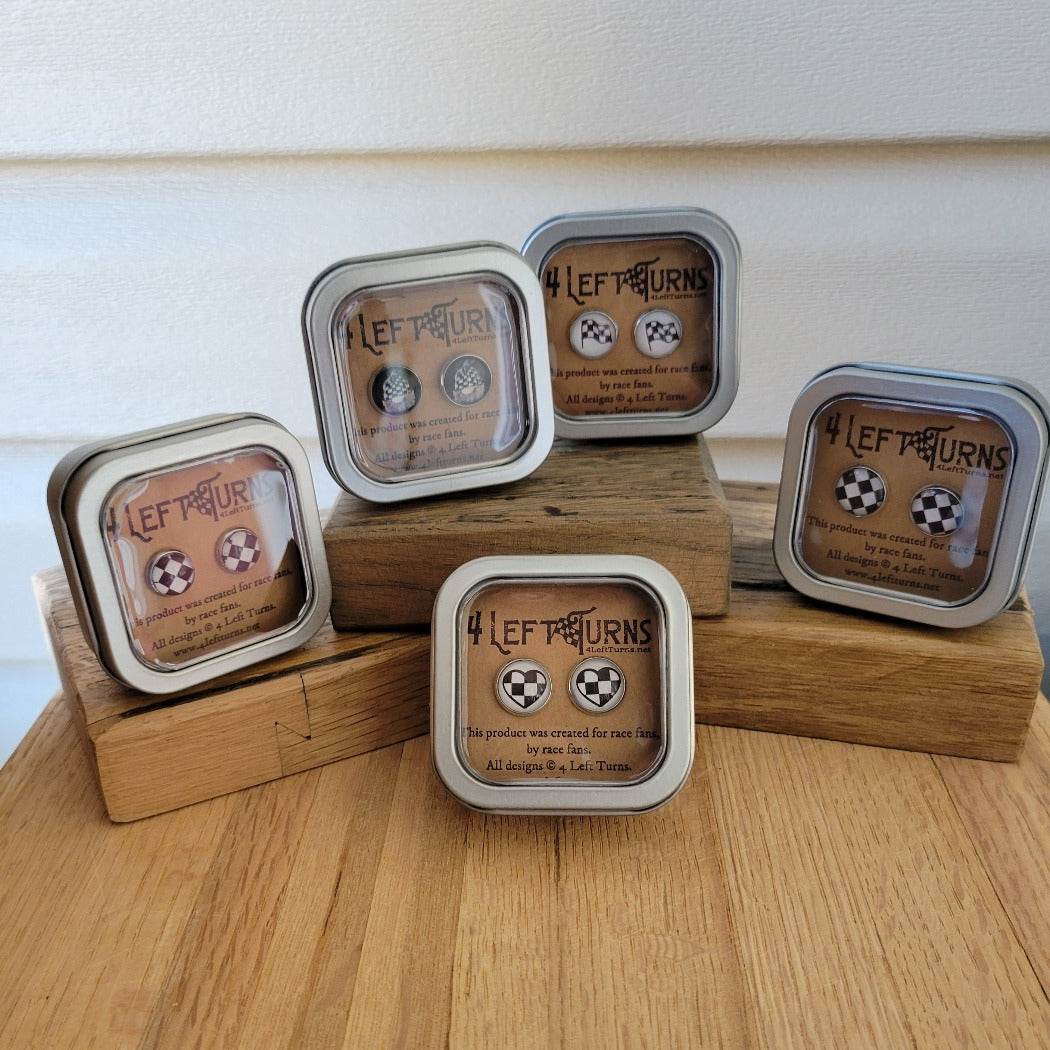Our selection of racing themed post earrings.