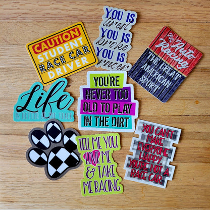 Eight new 4 Left Turns racing stickers.
