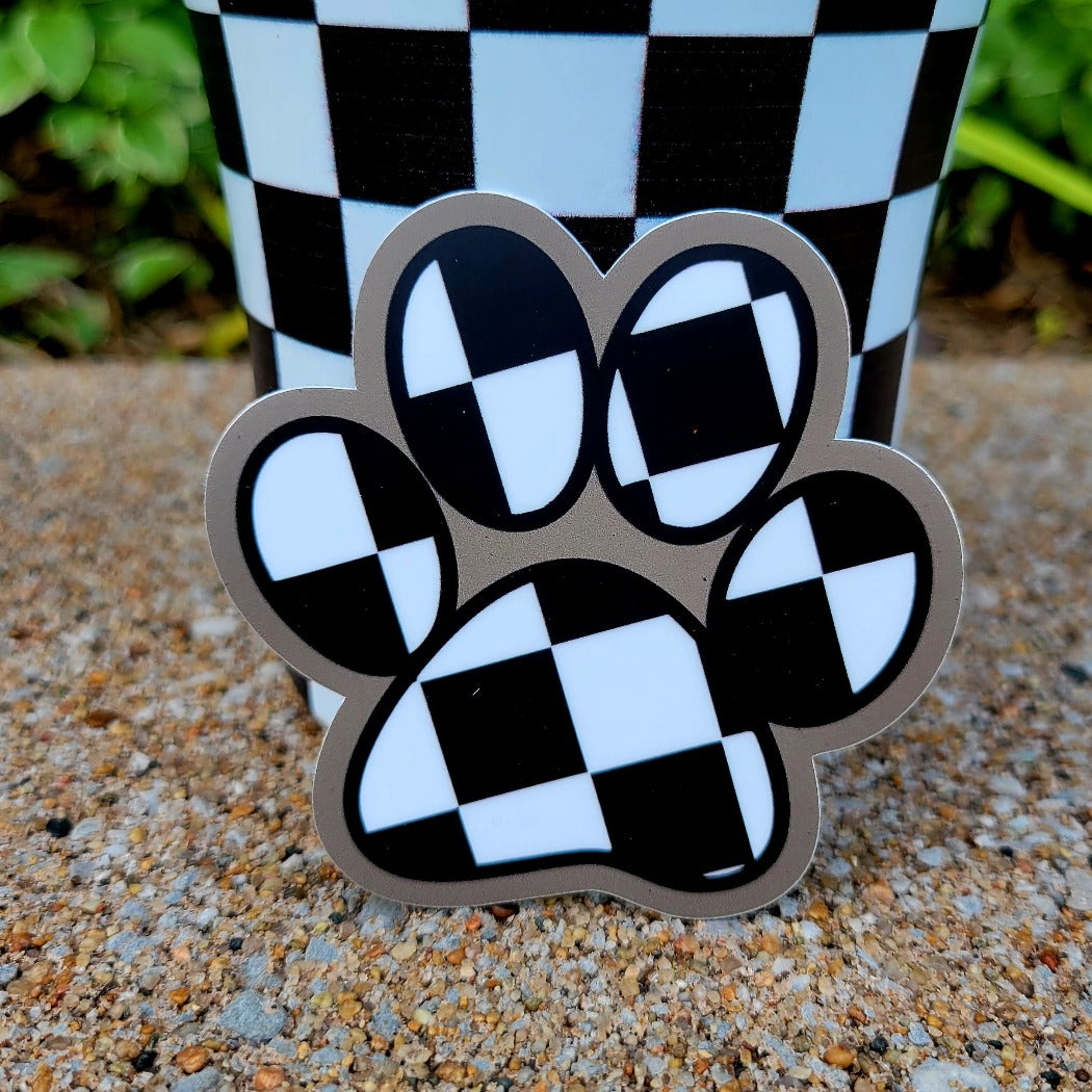 Checkered paw print sticker too.