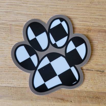Checkered paw print sticker.